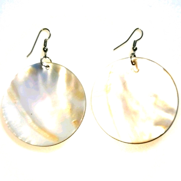 Mandala Earrings Round W Mother of Pearl Back Red Purple Black & White - Picture 2 of 3